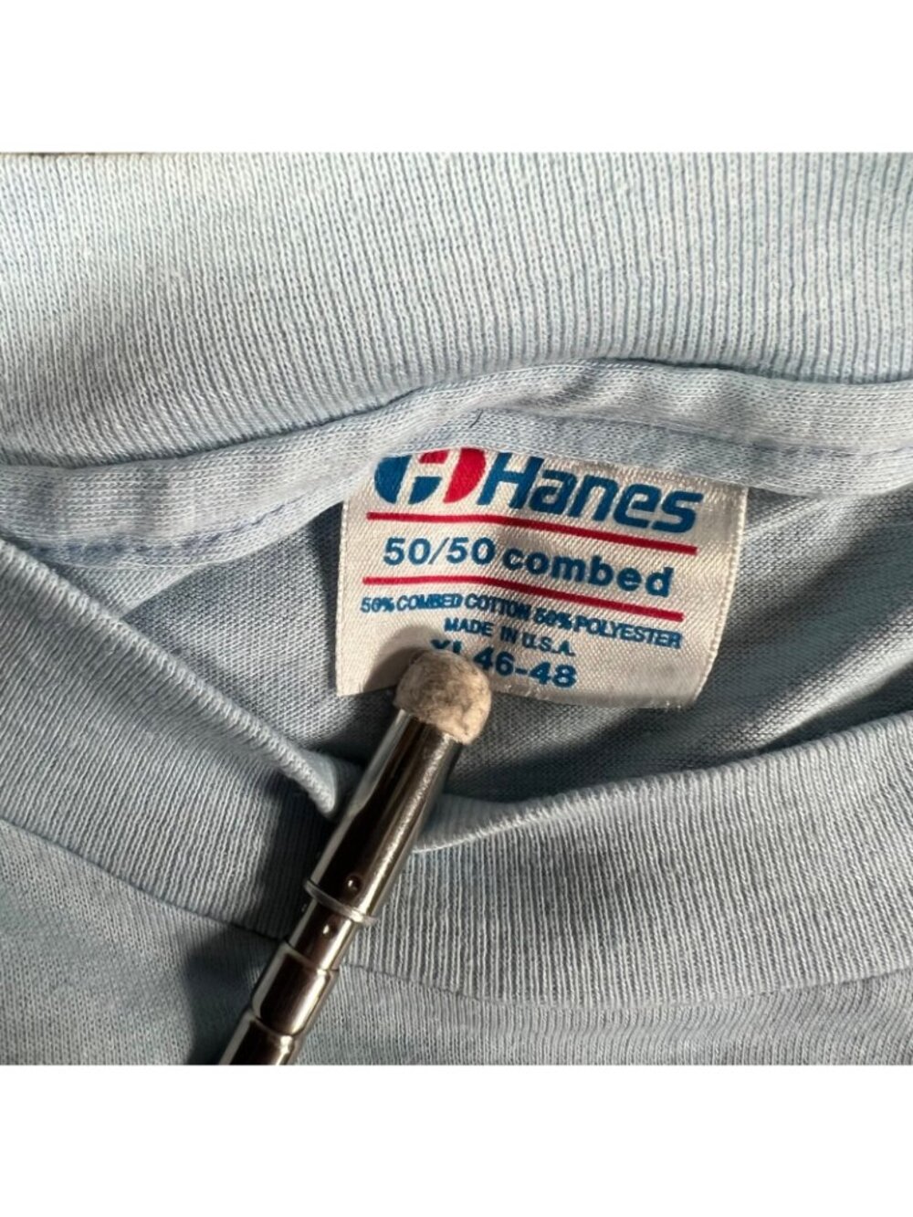 Vintage 1980s Hanes Light Blue Cotton/Poly ASL "Gisela" T-Shirt (Large) - Picture 6 of 13